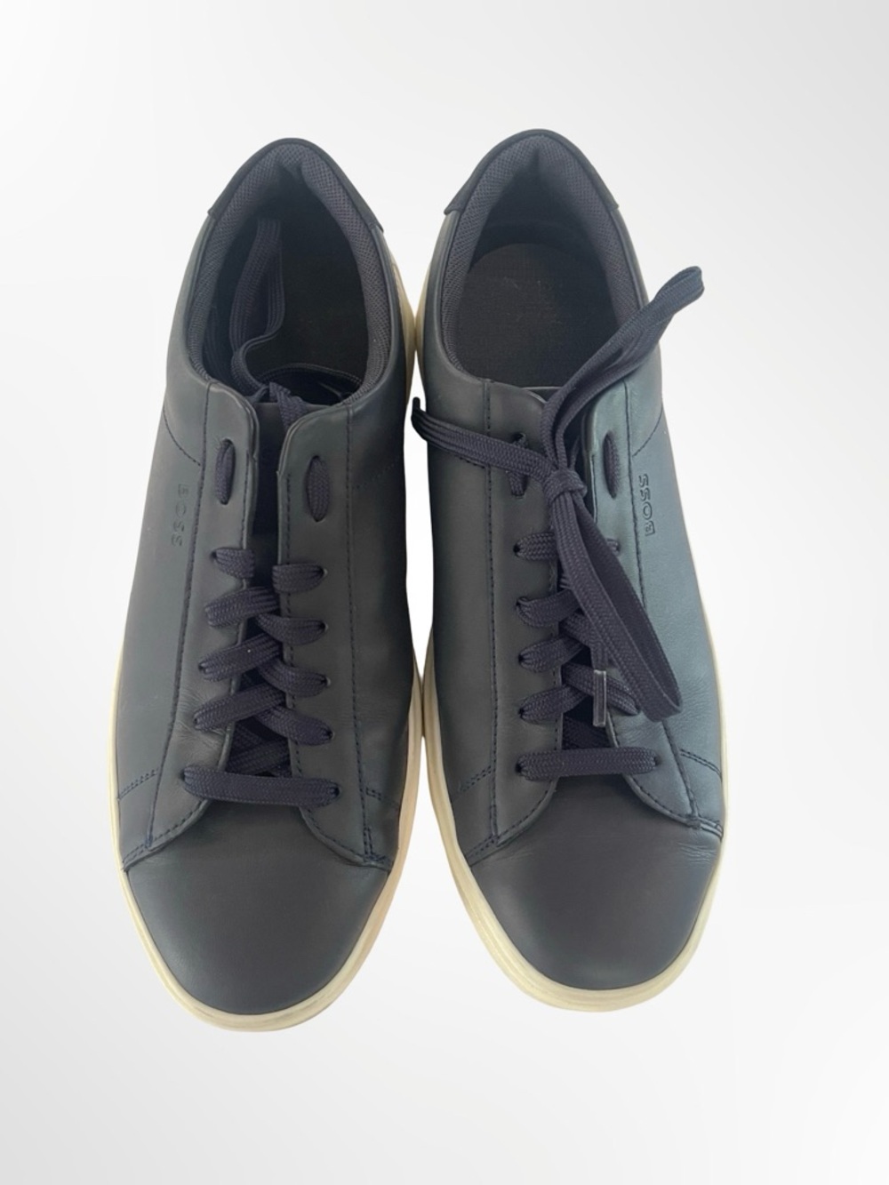 Boss dark navy Leather Low-Top Sneakers with Off-White Sole size 9.5